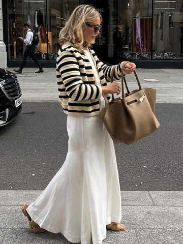 Zayla™ Gold Button Striped Cardigan